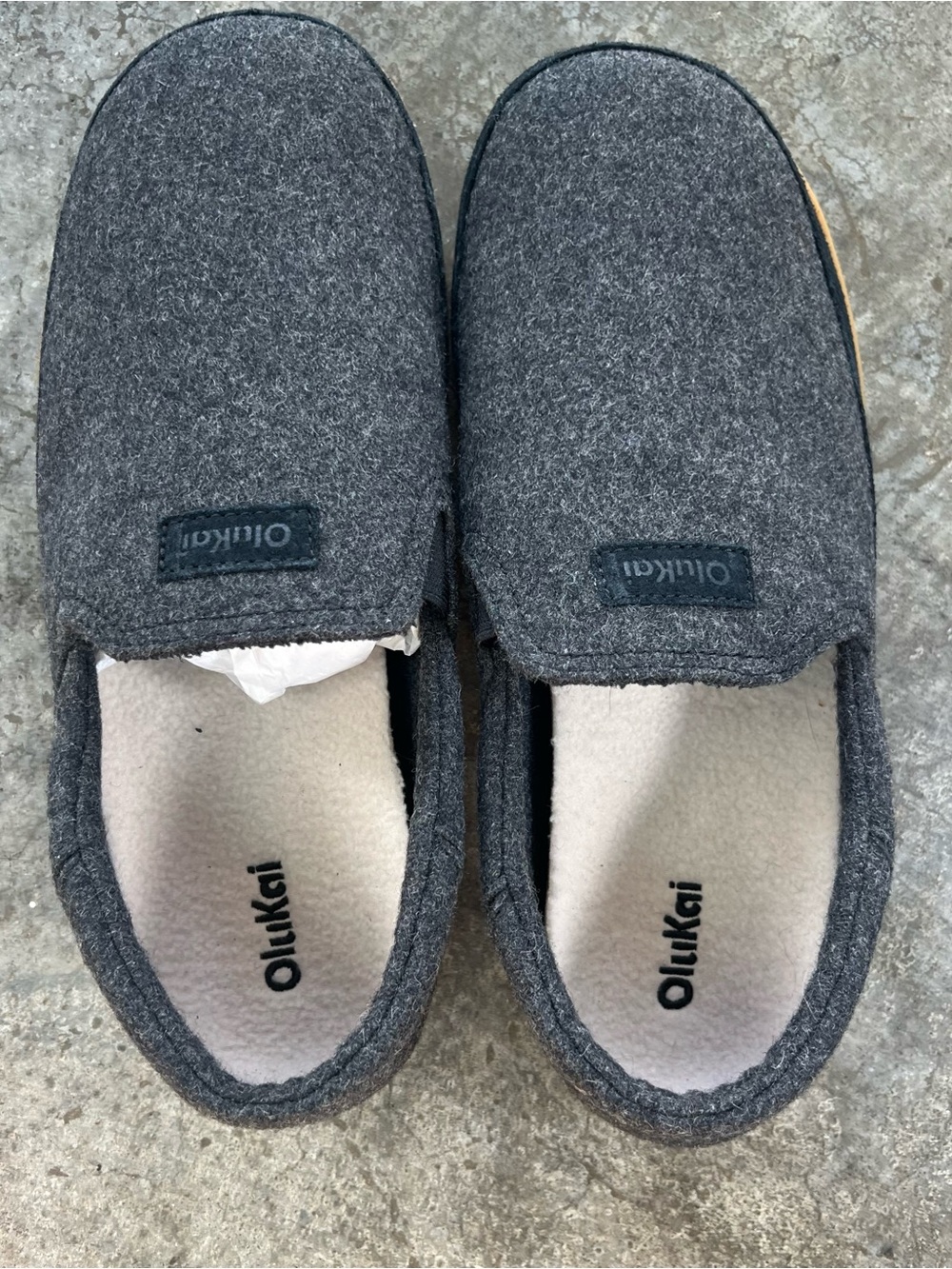 OluKai Charcoal Wool Slip-On with Tan Rubber Soles - Picture 7 of 8